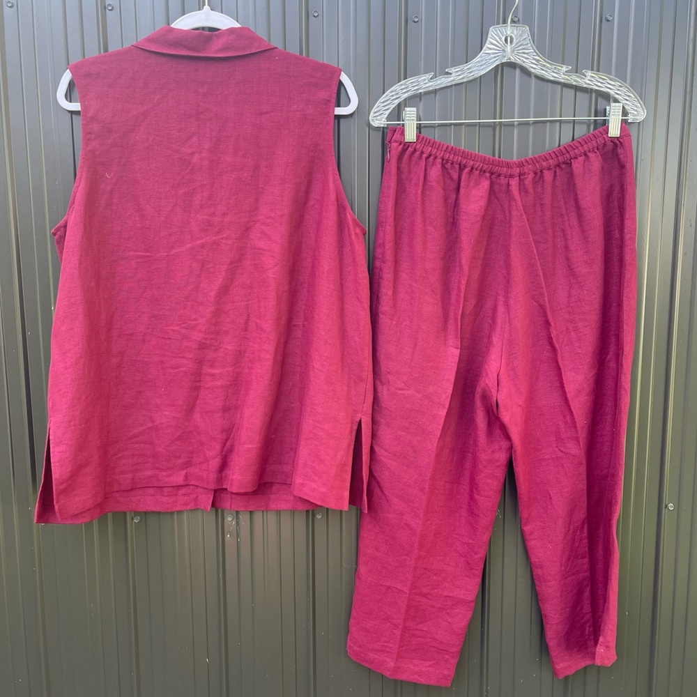 Women’s 100% Linen 2-Piece Set Sleeveless Shirt‎ Pants Airy Breathable Lagenlook - Picture 3 of 17